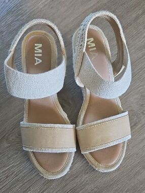MIA Beige Canvas Espadrille Wedge Sandals